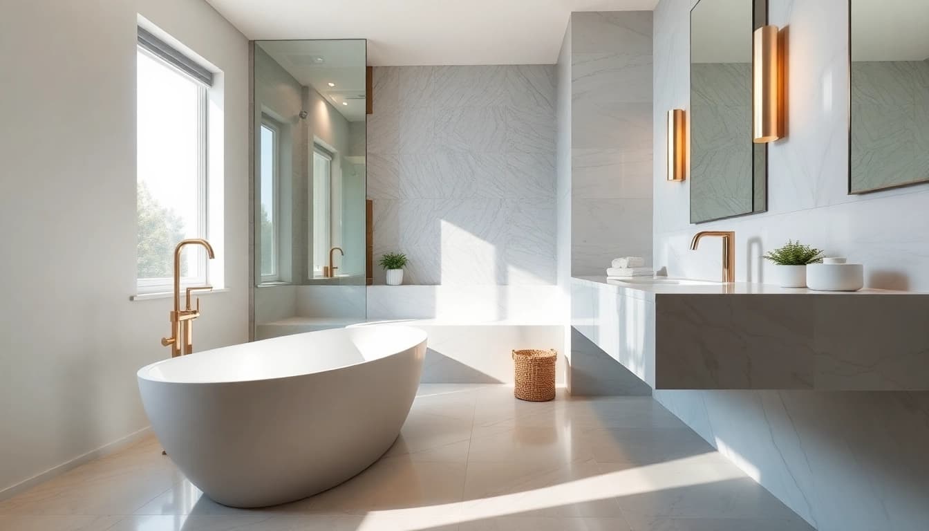 Transform your space with a stunning bathroom renovation near me, showcasing modern design and luxury elements.