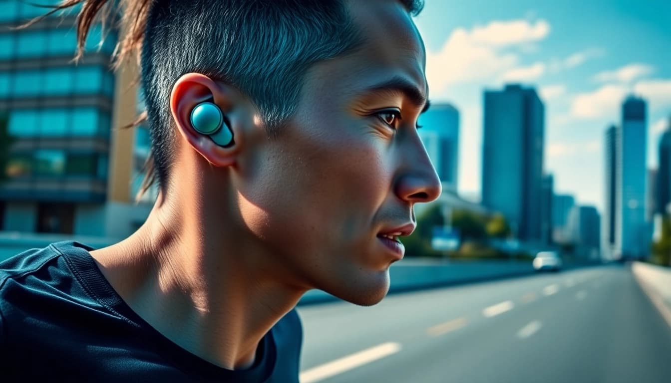 Hear every beat with Bone X2 Bone Conduction Headphones as a runner powers through a cityscape.