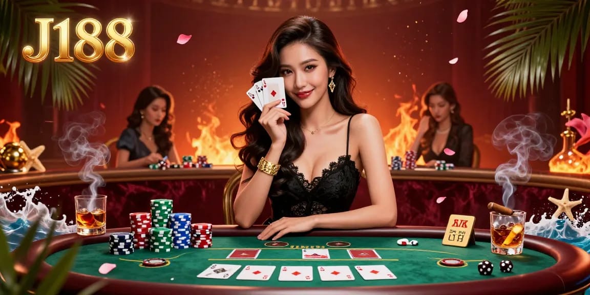 Experience thrilling gameplay at J188 with stunning poker elements and elegant casino ambiance.