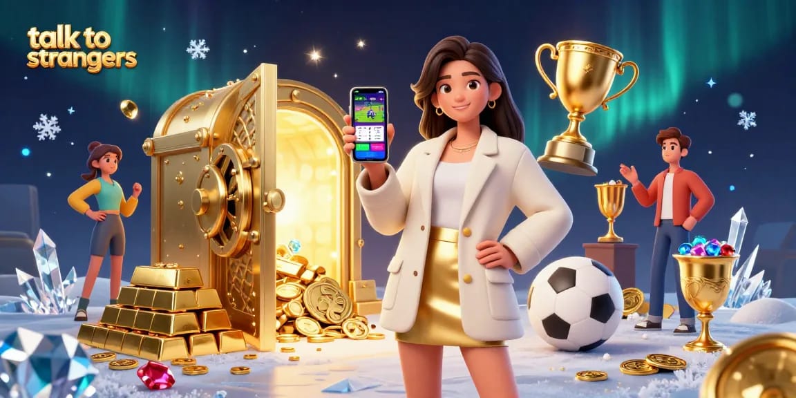 Talk to strangers seamlessly connect through engaging video chats in a vibrant casino-themed illustration.