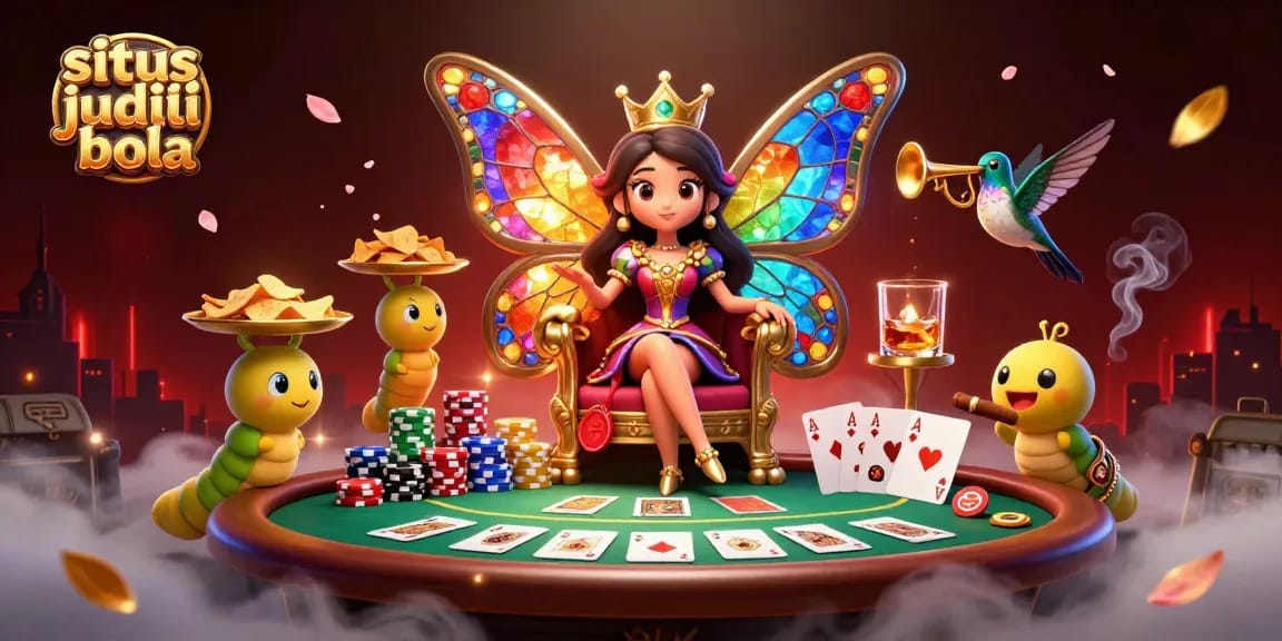 Experience strategic gameplay at situs judi bola with vivid illustrations of poker and winning elements.