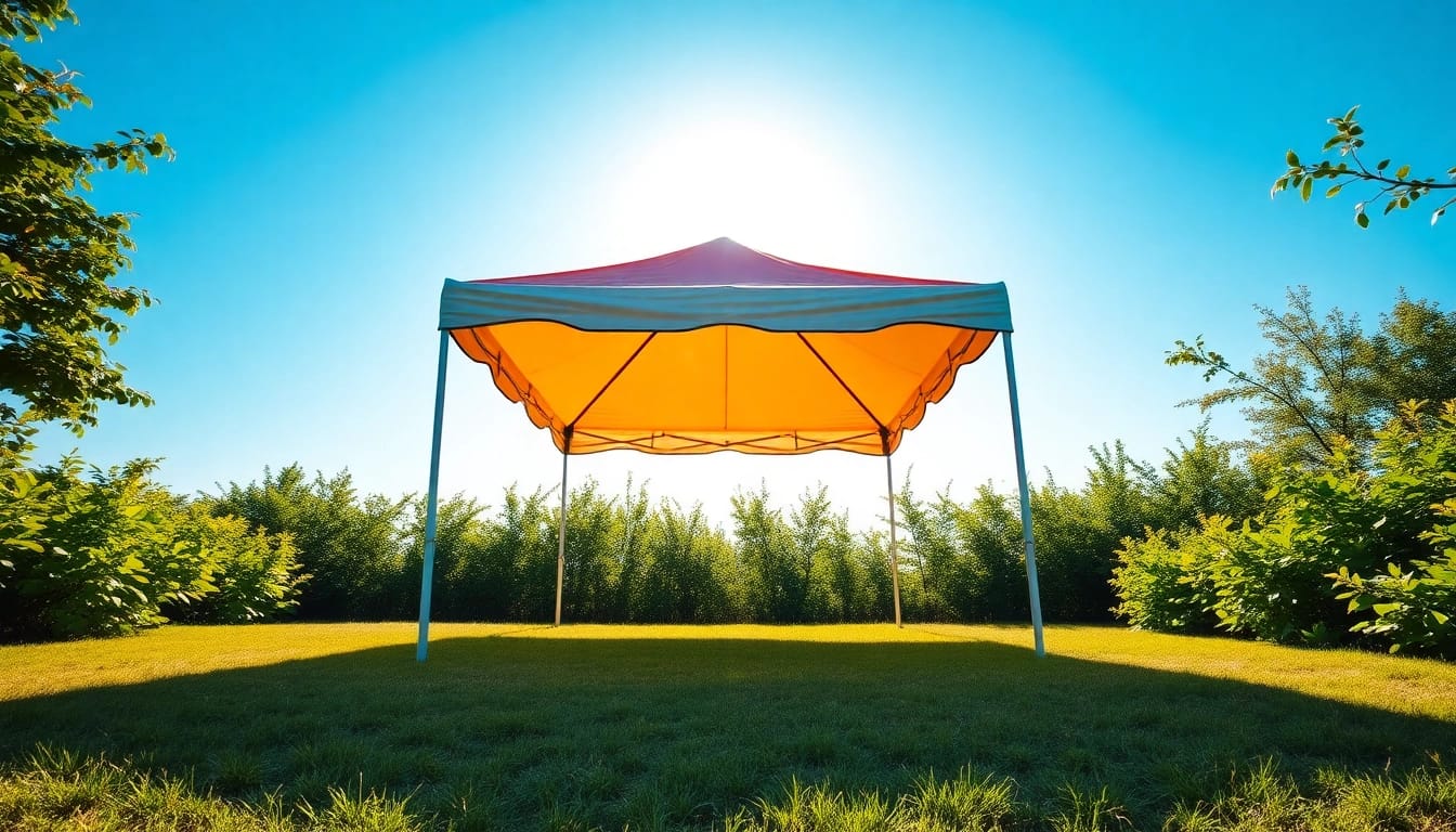 Host an event under a durable pop up canopy surrounded by greenery and vibrant colors.
