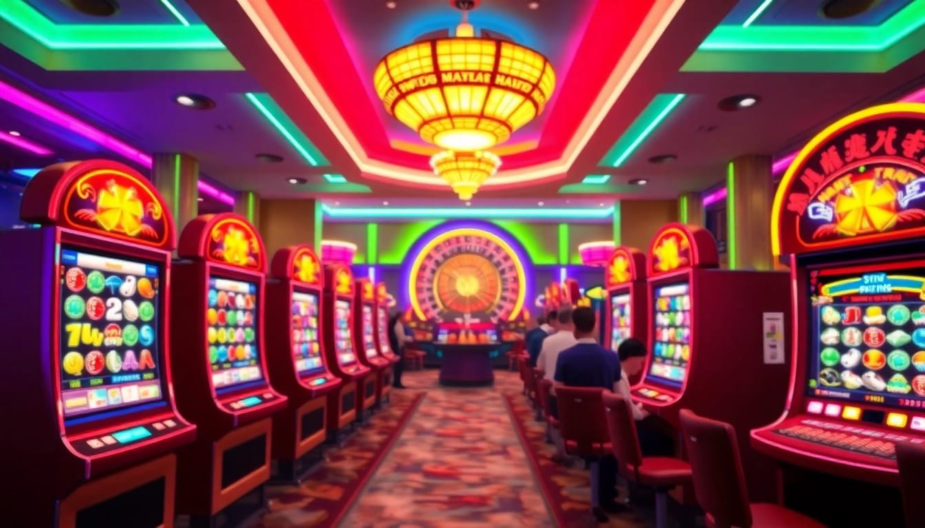 Enjoy spinning the reels on a mahjong slot demo in a vibrant casino atmosphere filled with excitement.