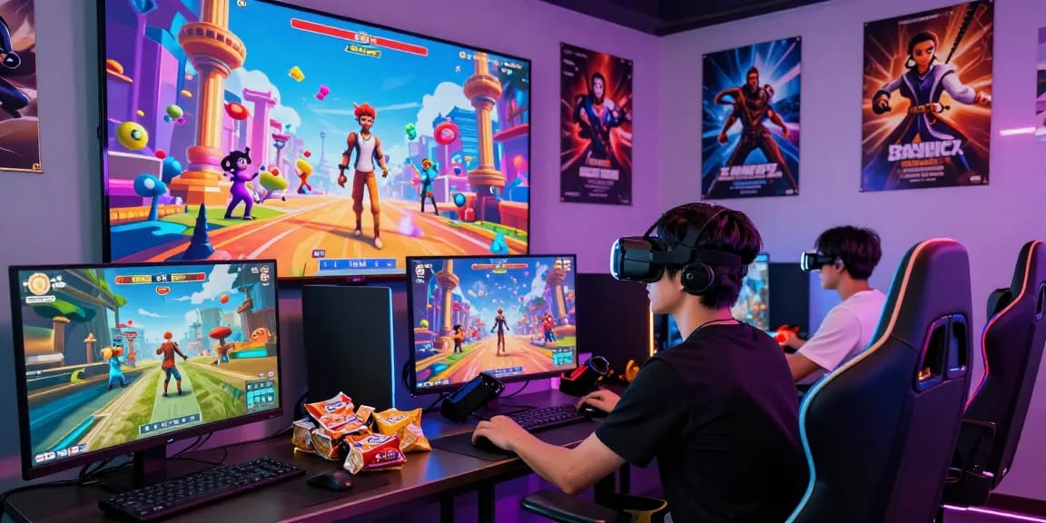 Immersive adult game experience with vibrant visuals and excited player.