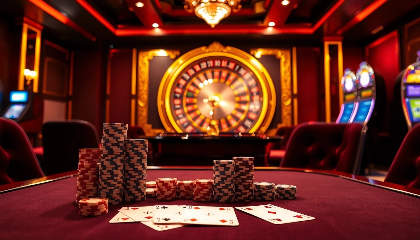 Joueurs engagés sur un site de casino en ligne avec des tables de jeux vibrantes et des roues de roulette.