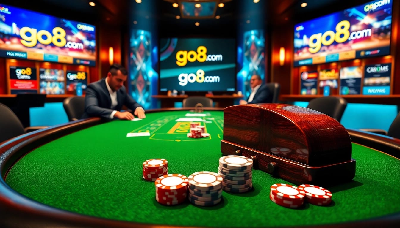 Engaging players at the luxurious go8.com online casino, showcasing excitement in strategic poker gameplay.