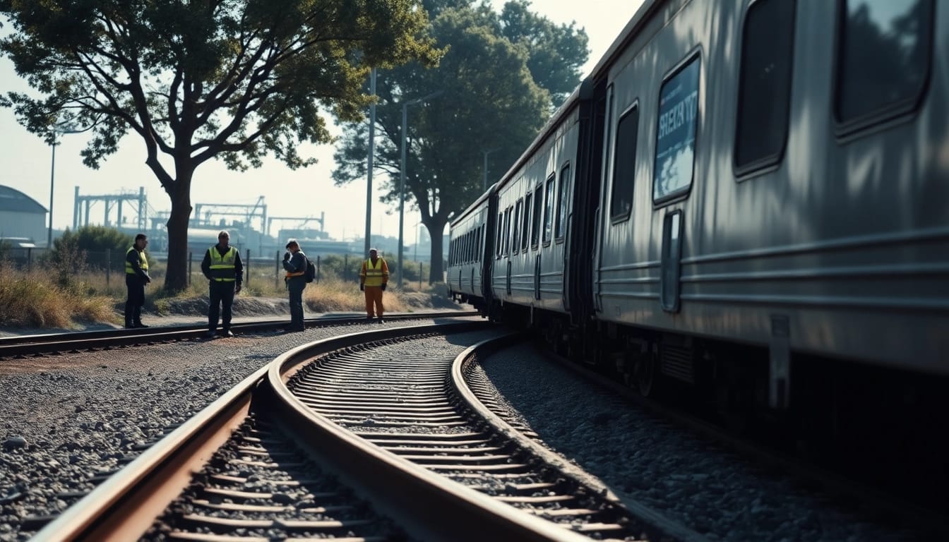 Dramatic aftermath of the spain train crash showing emergency responders and derailed train.