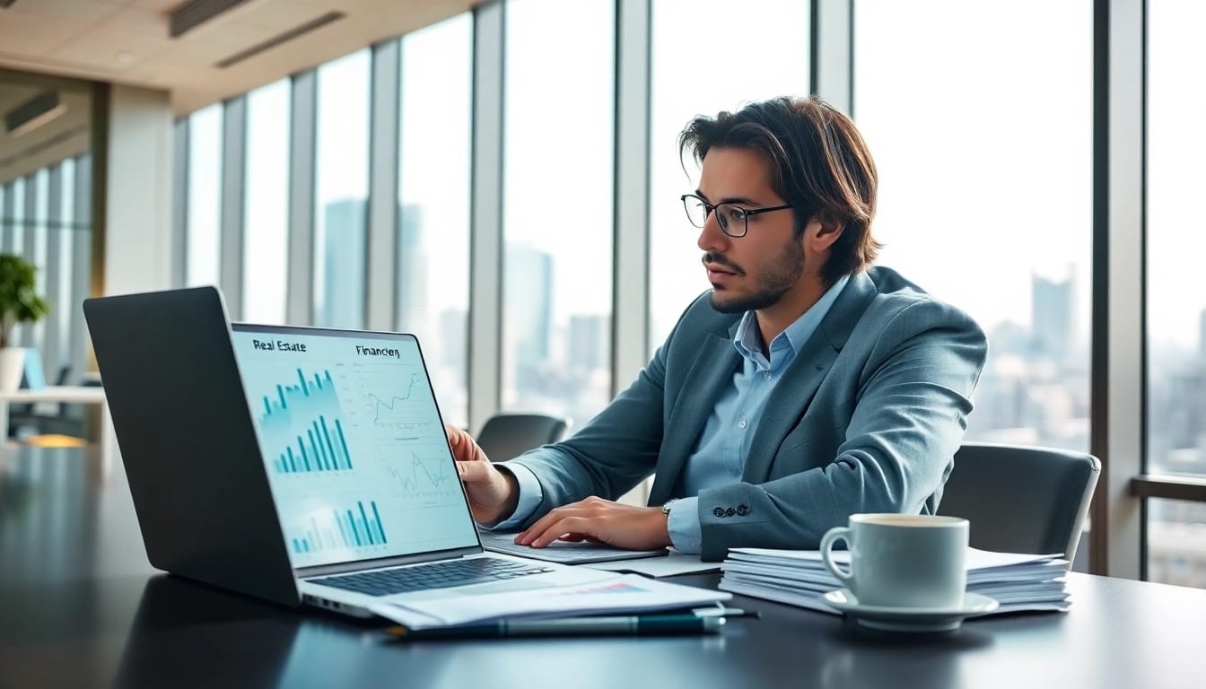 Analyze Real Estate Finance options with a financial analyst in a modern office.