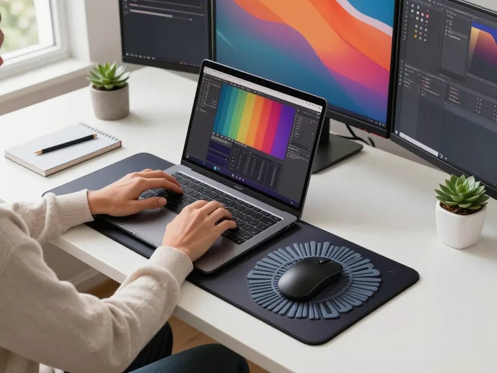 Custom 3D mouse pad enhancing productivity at a modern workstation