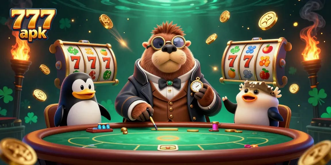 Win big with 777 apk at a lively underwater poker game featuring cartoon characters.