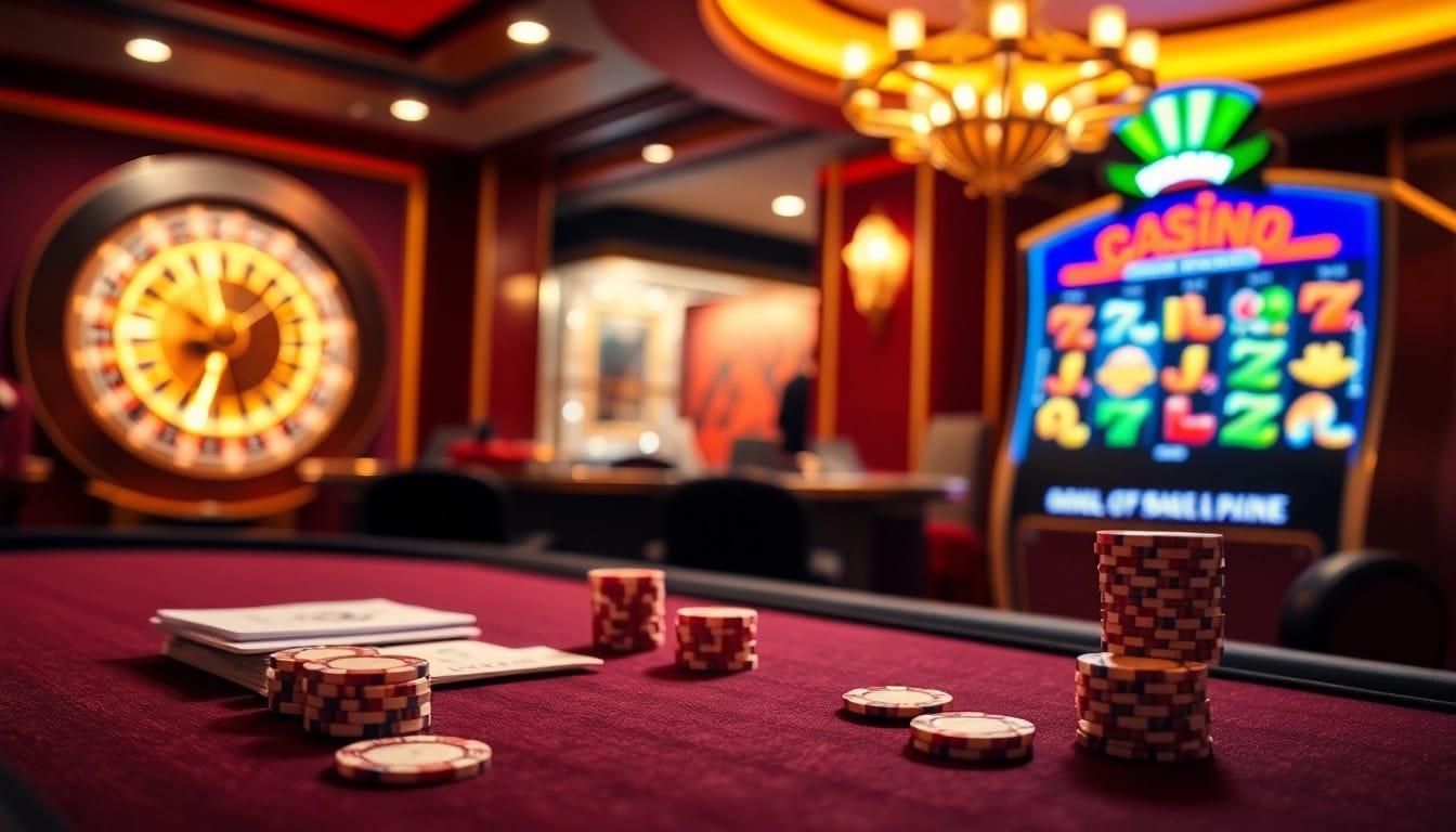 Vivez des actions palpitantes sur un site de casino en ligne avec des visuels de poker, de roulette et de machines à sous luxueux.