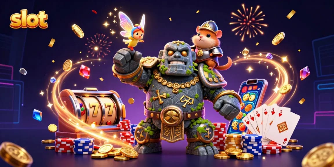 Spin the reels of the slot machines surrounded by magical symbols and characters.