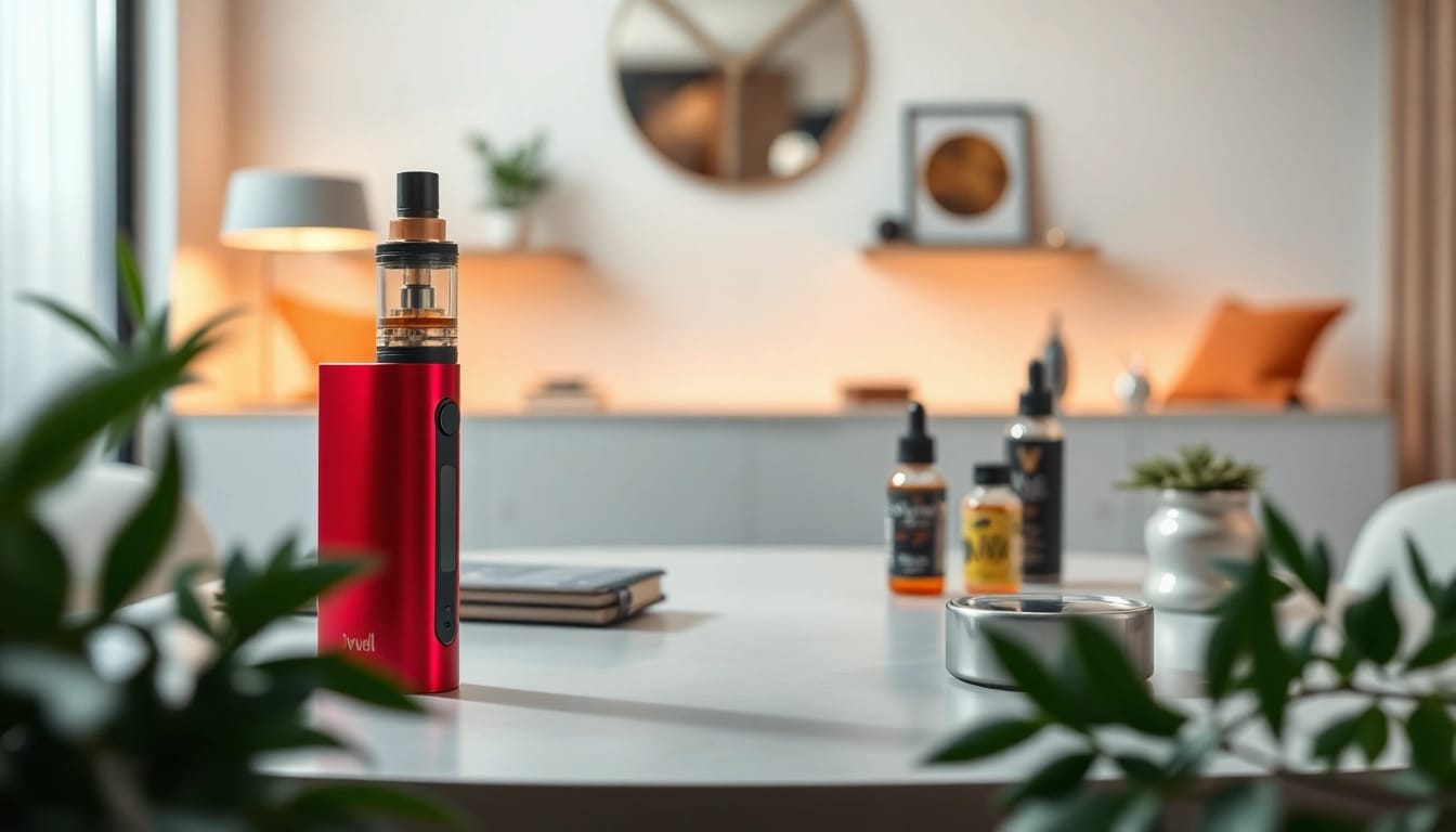 Vozol Vaporizer auf einem eleganten Tisch mit stilvollen Zubehörteilen und entspannter Atmosphäre.