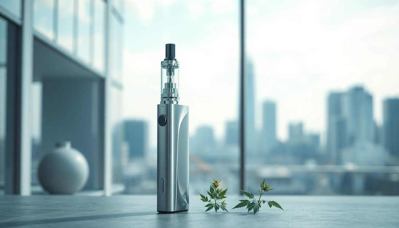 Engaging elfbar vaping device showcased amidst a sleek urban backdrop.
