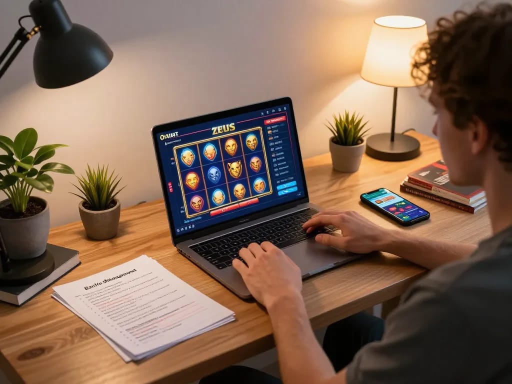 Bermain slot zeus di rumah, meningkatkan strategi dengan catatan dan smartphone.