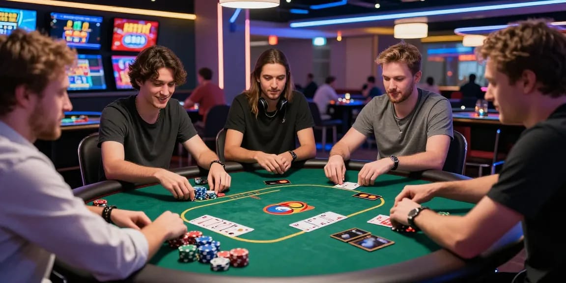 Exciting gaming scene showcasing mastercard casinos with players at a virtual table.