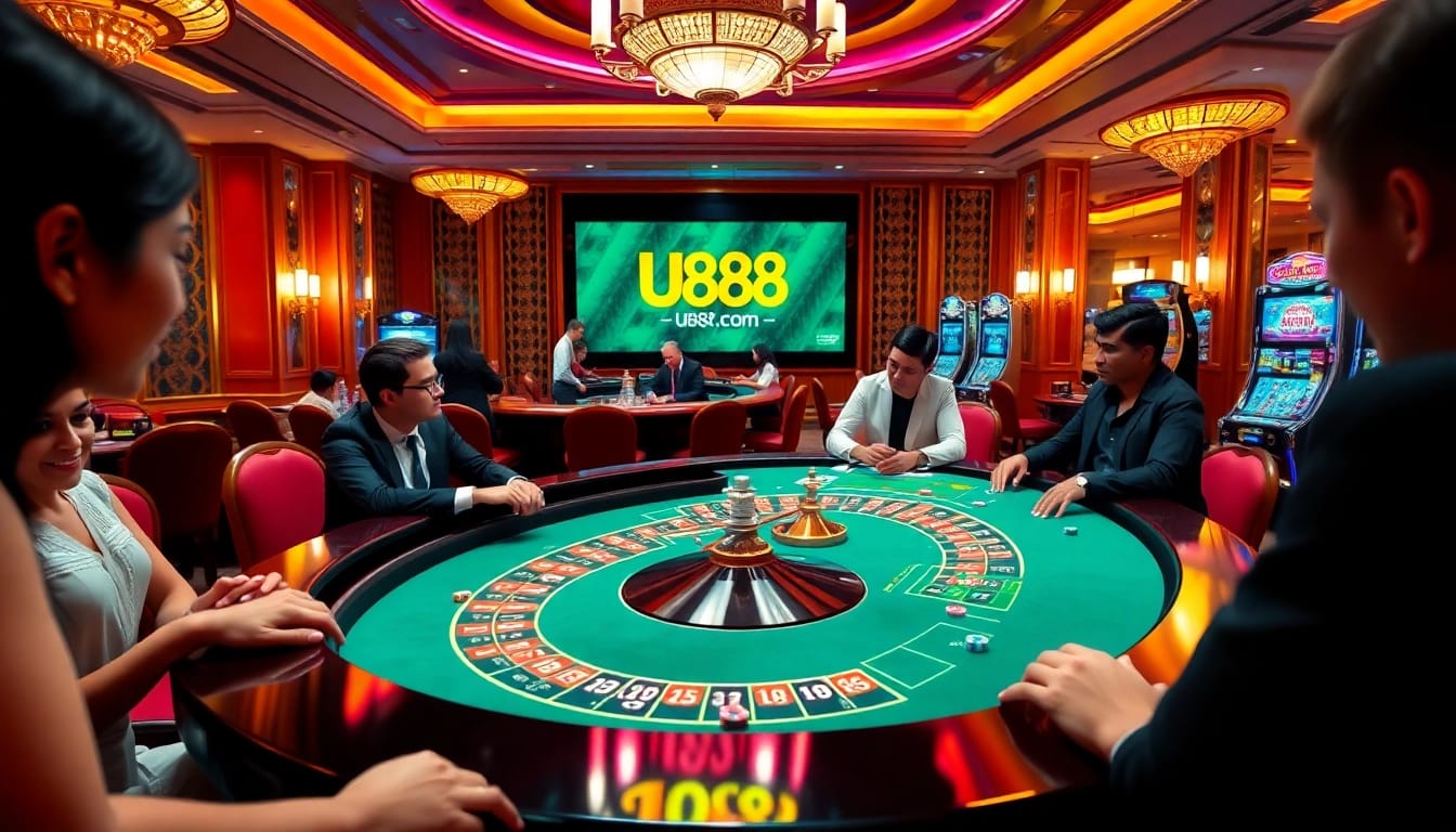 Gambling excitement at u888 com's luxurious casino featuring roulette and vibrant gameplay.