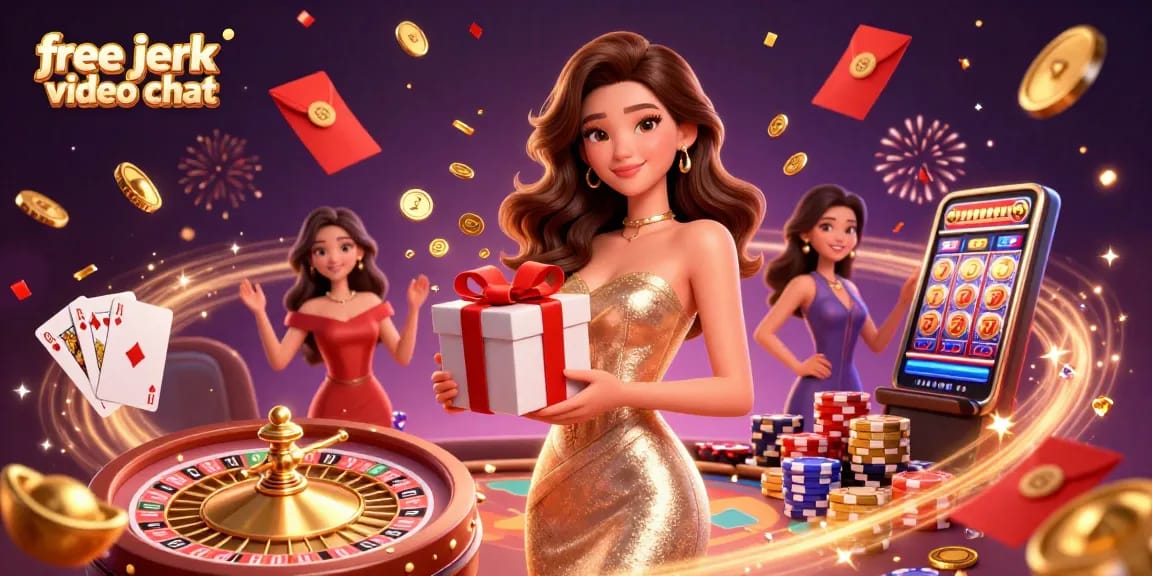 Engage in free jerk video chat with real people amidst a vibrant casino celebration filled with excitement and genuine interaction.