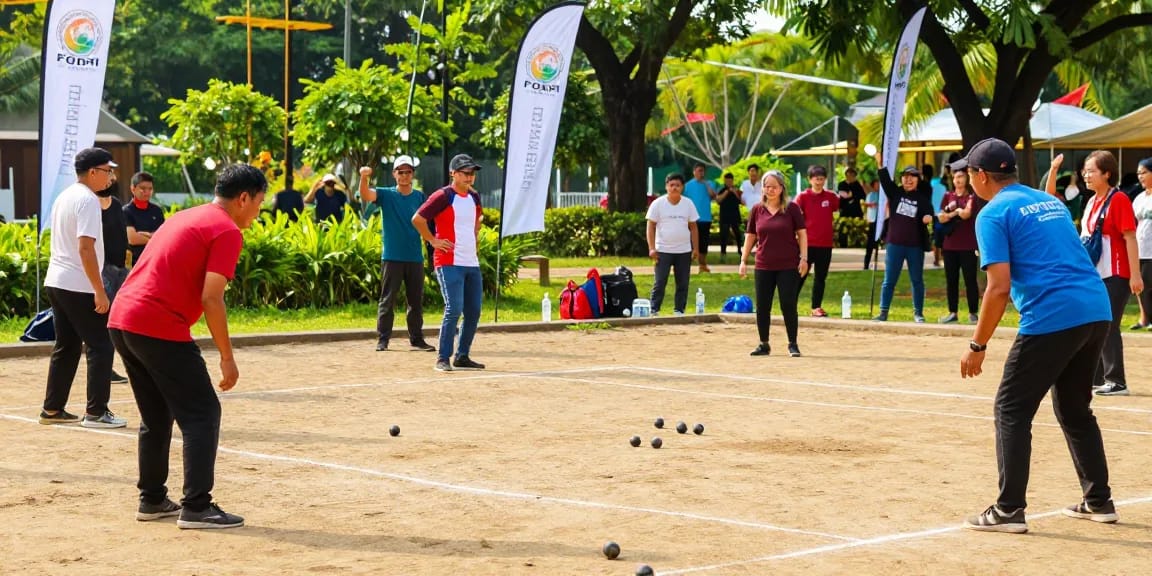 Latihan olahraga petanque bersama FOPI Kota Parepare di taman, suasana ceria dan interaksi antar pemain fopikotaparepare.org.