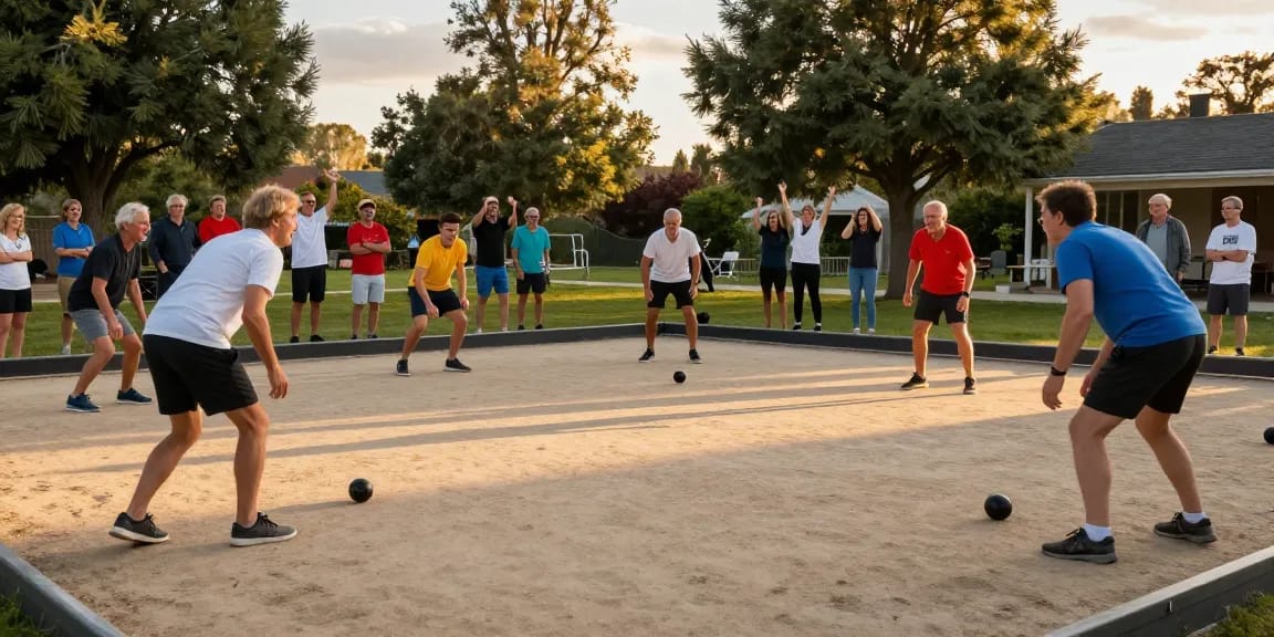 Permainan petanque di fopikotatomohon.org menunjukkan keragaman pemain dan suasana komunitas yang ceria.