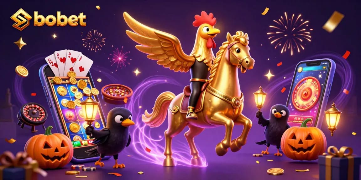 SBOBET offers thrilling sports betting with dynamic visuals of golden rooster, casino games, and excitement.