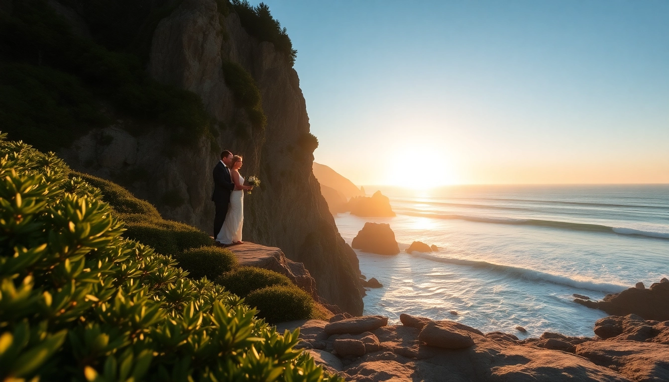 Couple exchanging vows in a stunning Big Sur wedding photography setting at sunset.