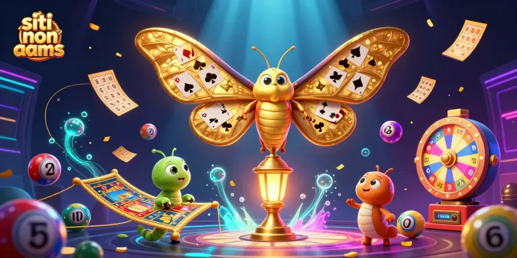 Esegui giochi nei siti non aams con l'illustrazione di una falena e scenari di casinò vibranti.