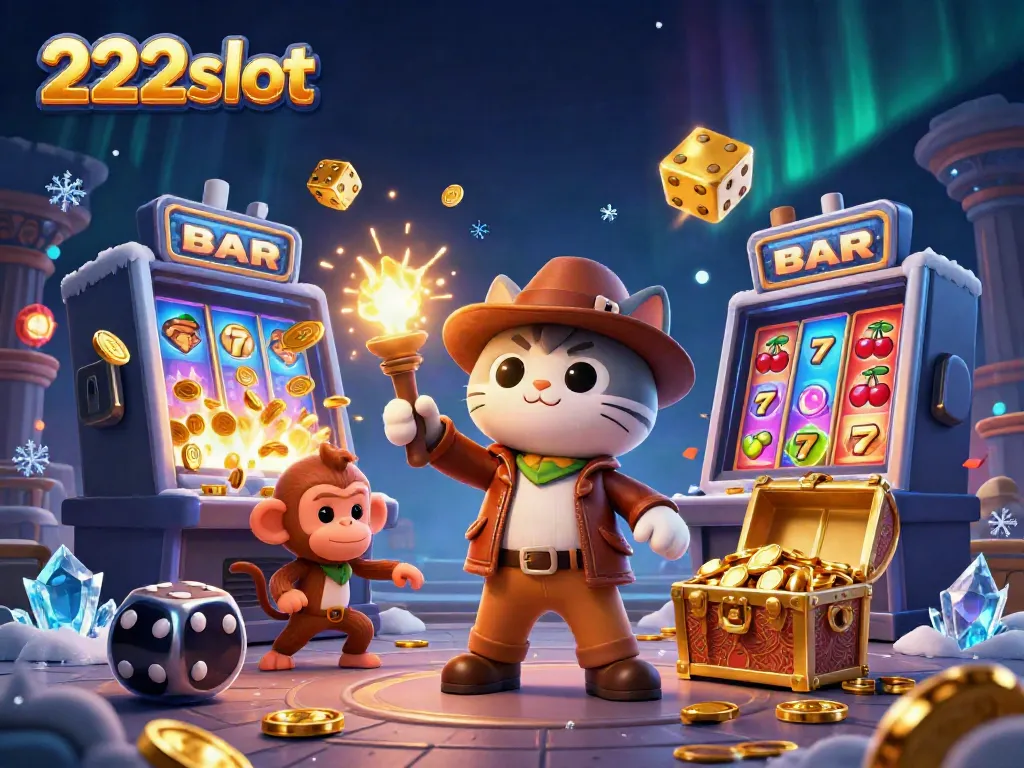 Jelajahi permainan slot 222slot dengan kucing arkeologi dan teman monyet di dunia kasino.
