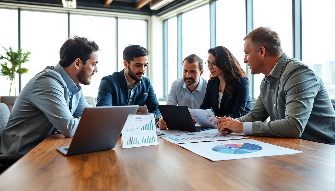 Visual representation of diverse team working on b2b competitive intelligence strategies in an office.