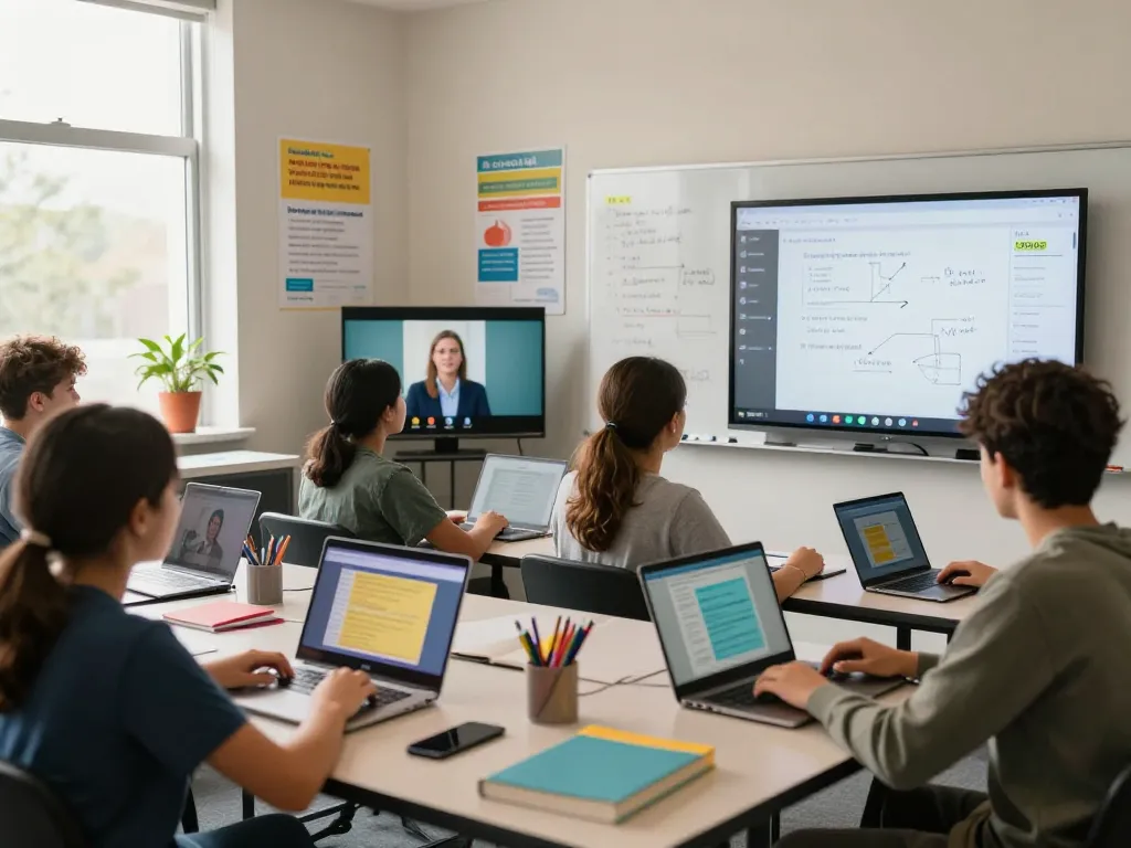 Students engaging in an interactive online class, learn here in a vibrant digital learning environment.