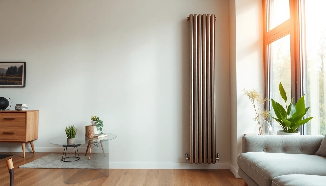 Heizkörper installiert in einem modernen Wohnzimmer mit ästhetischem Design.