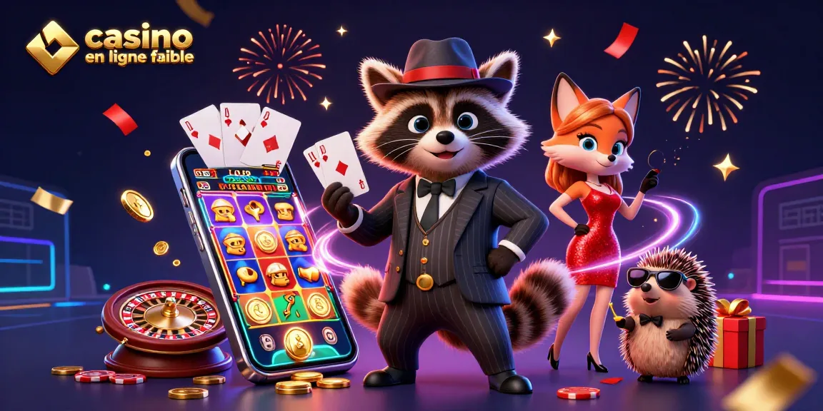 Découvrez le meilleur casino en ligne fiable avec des personnages animés et une ambiance festive, jouant avec des cartes et des jetons.