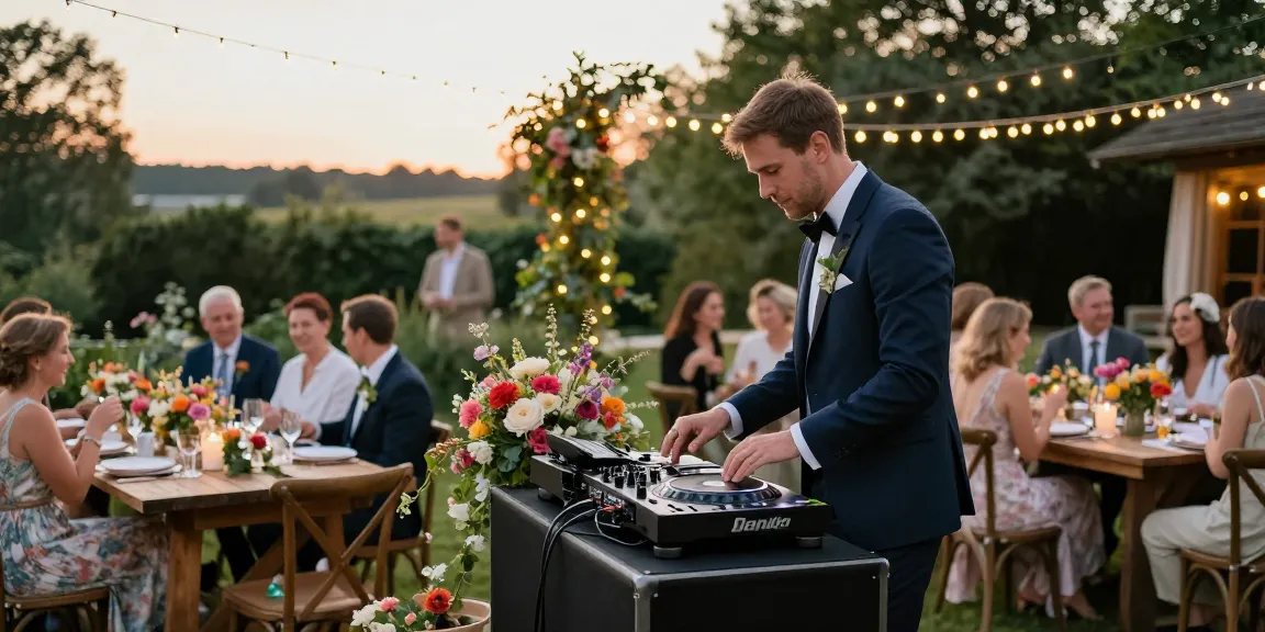 Hochzeit DJ Brandenburg an einem festlich dekorierten Veranstaltungsort mit lebendigen Blumenarrangements und glücklichen Gästen.