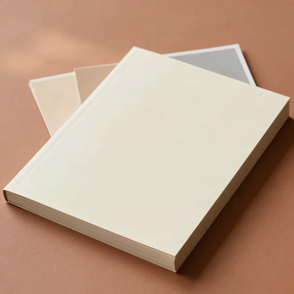 Flat lay of a brand audit dossier, swatch board and sample deck on terracotta.