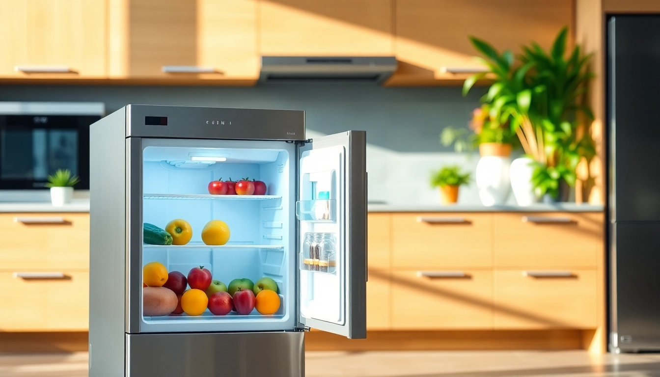 Showcasing an affordable mini fridge and freezer in a modern kitchen with natural lighting.