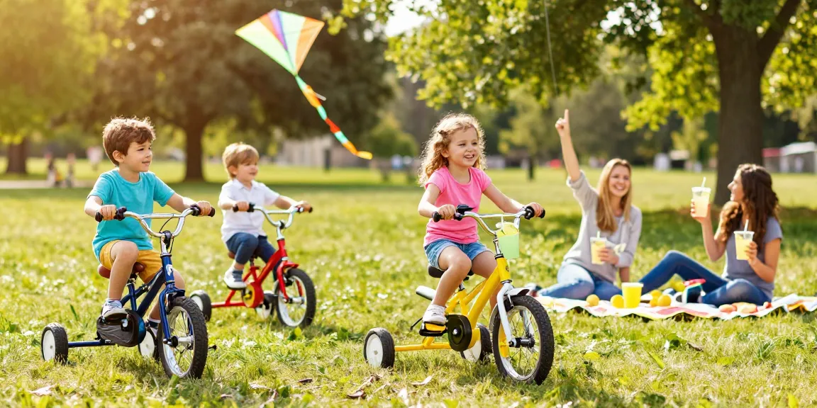 Best kids tricycles in a vibrant park as children joyfully ride colorful Scout trikes.