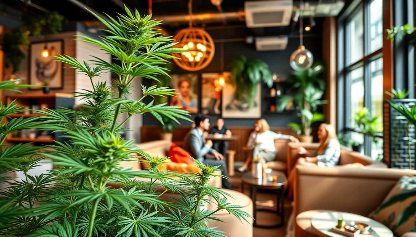 Vibrant scene at a Cannabis Social Club Lloret de Mar, featuring members engaging in a relaxed atmosphere.