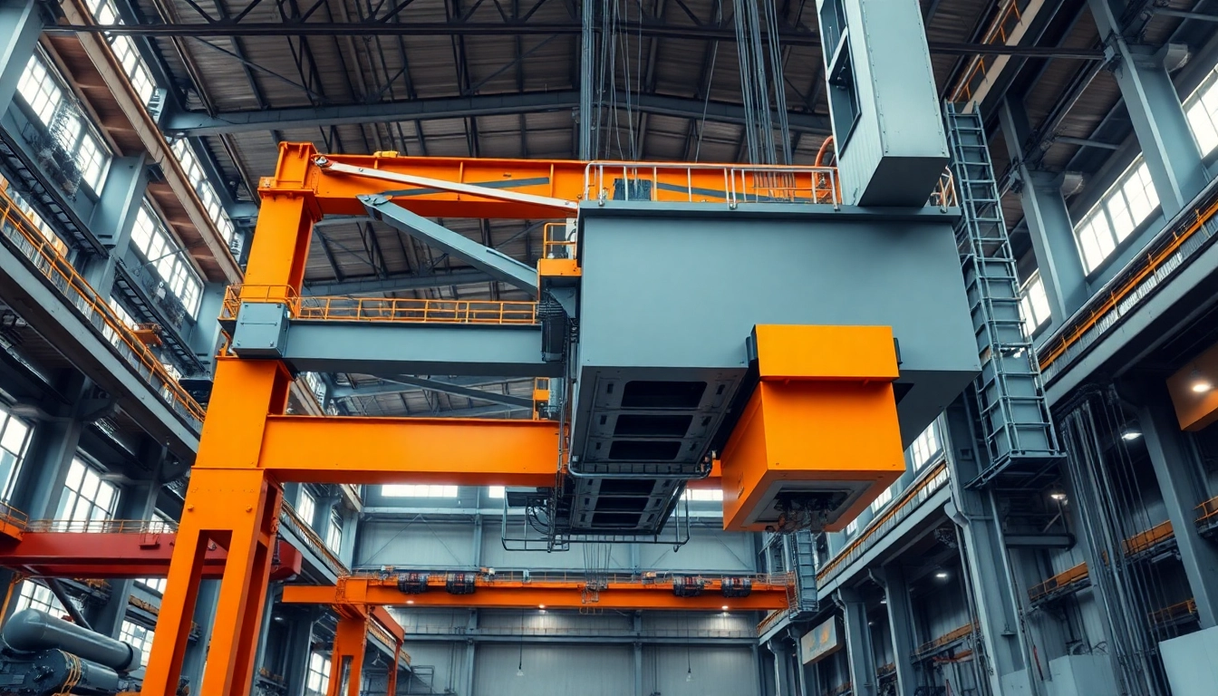 Double girder bridge crane lifting heavy loads in an industrial setting, showcasing precision and robustness.