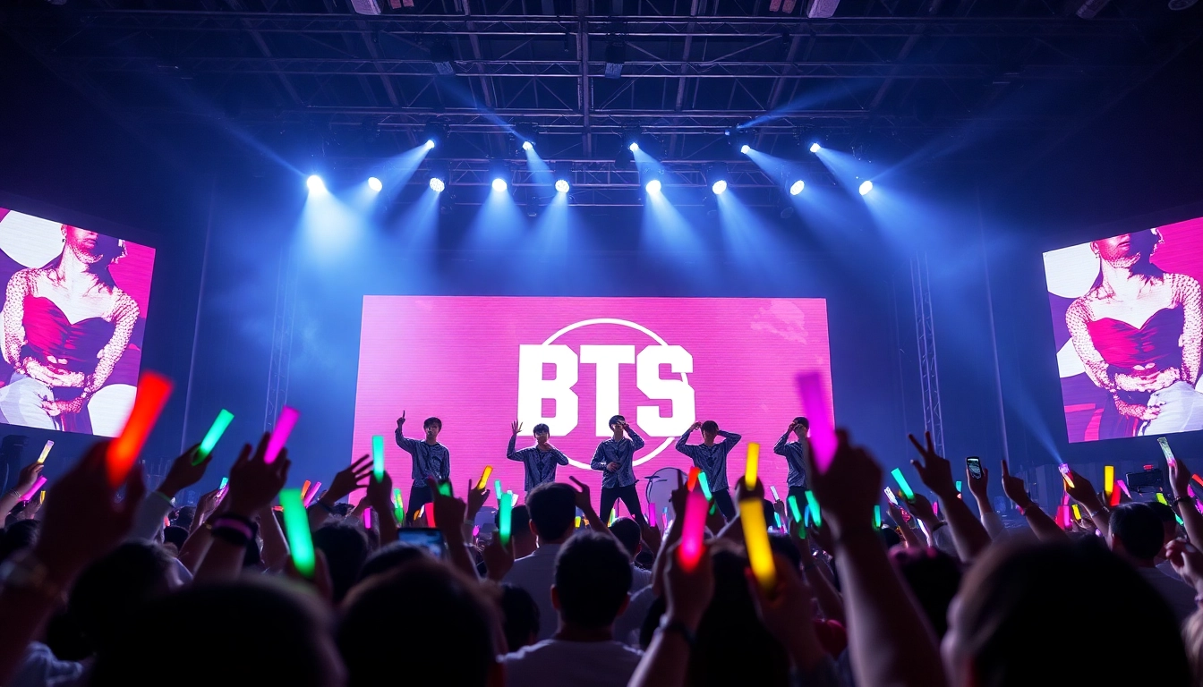 Exciting BTS news performance with fans in vibrant concert atmosphere.