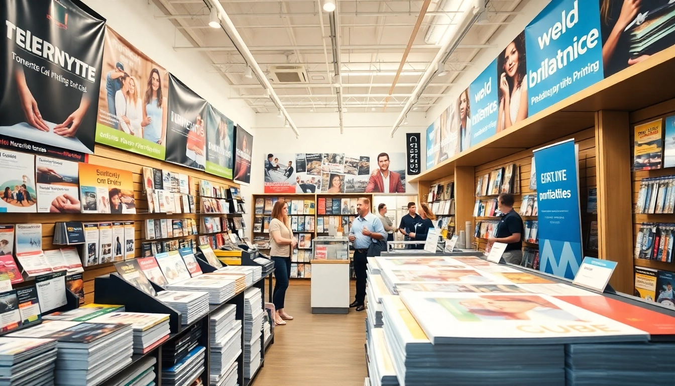Showcasing various products in an edmonton print shop, highlighting quality printing services.