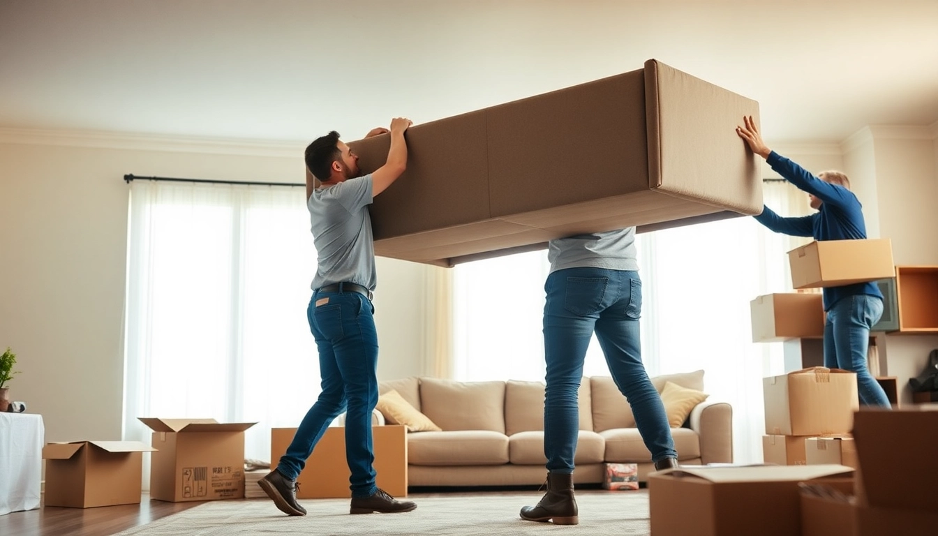 Movers providing professional provincial moving & storage services while packing furniture.