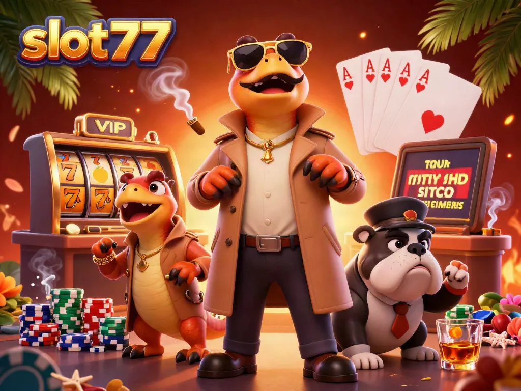 Raptor 3D lucu bermain slot777 di kasino VIP, detail kaya simbol buah dan chip poker.