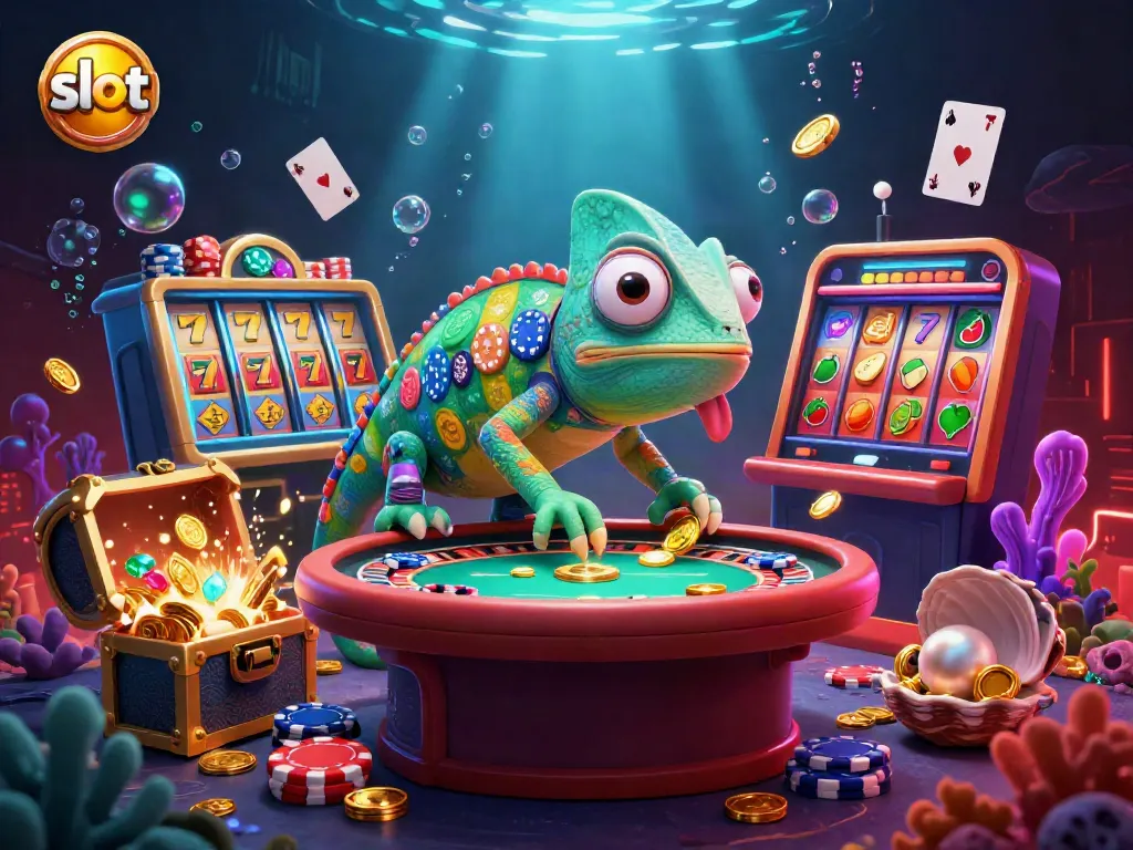 Menggulung slot, chameleon pemilik kasino menikmati permainan dengan harta peti harta karun