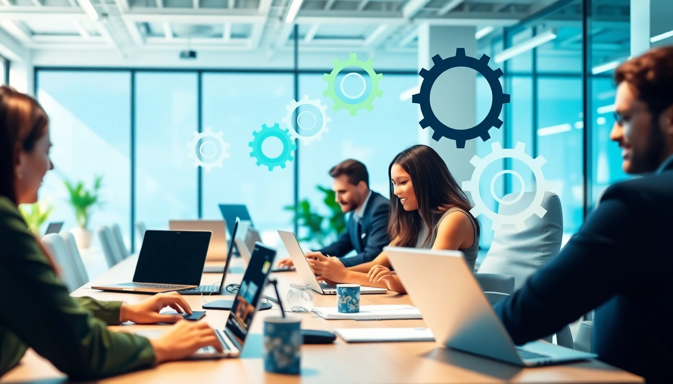 AI assistant for enterprise teams facilitating collaboration among diverse professionals in a modern office.