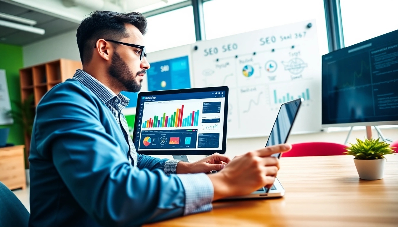 Visual representation of improving SEO performance through data analysis and metrics.