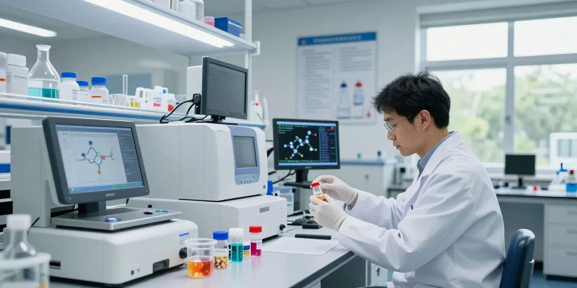 Scientist researching high-purity peptides at Swiss Chems in a modern lab.