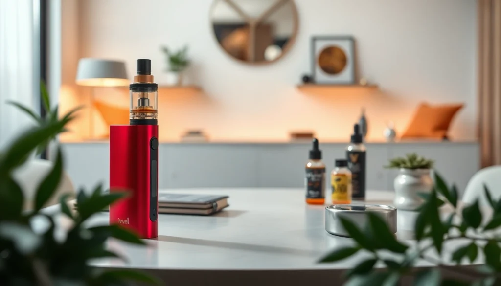 Vozol Vaporizer auf einem eleganten Tisch mit stilvollen Zubehörteilen und entspannter Atmosphäre.