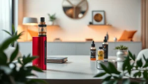 Vozol Vaporizer auf einem eleganten Tisch mit stilvollen Zubehörteilen und entspannter Atmosphäre.