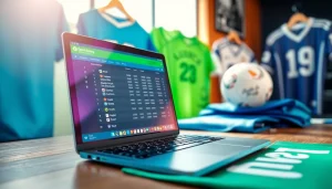 Engaging scene of best sportsbooks in Mexico featuring a laptop with betting odds and sports memorabilia.