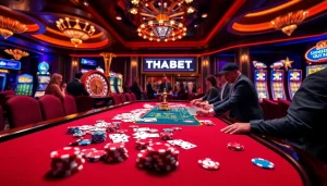 Experience the thrill of THABET casino gaming with poker chips and a live dealer.